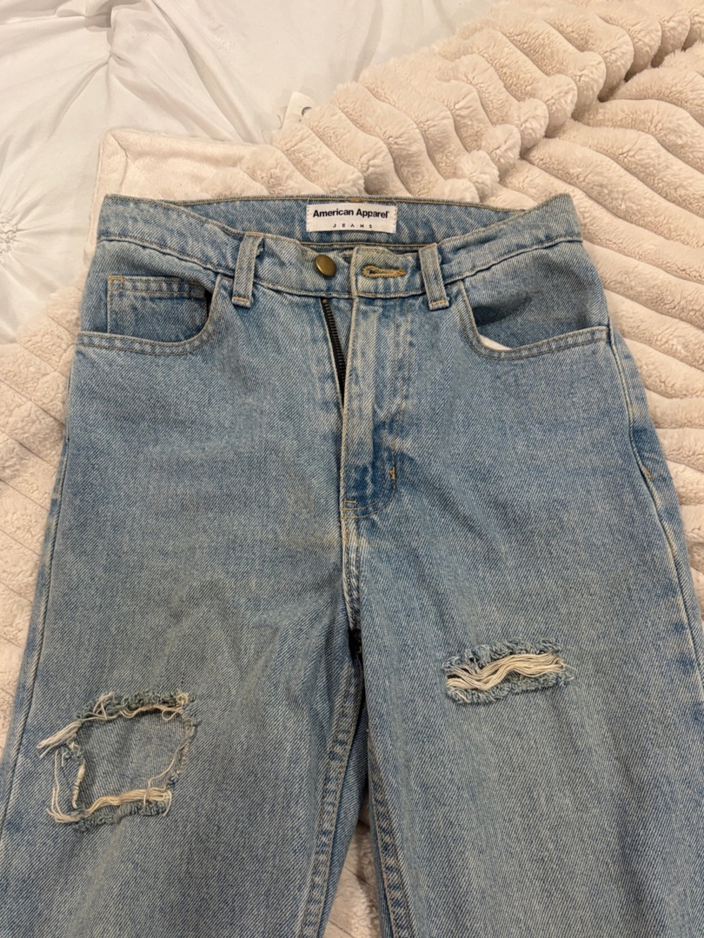 American Apparel Light Blue High-Rise Distressed Jeans